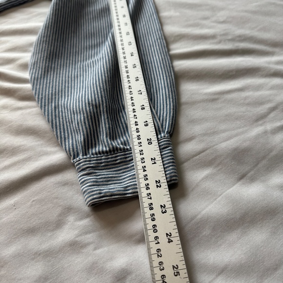 Vintage Lemon Grass Womens Striped Denim‎ Button Up Shirt Blue/White Large Train - Picture 12 of 15